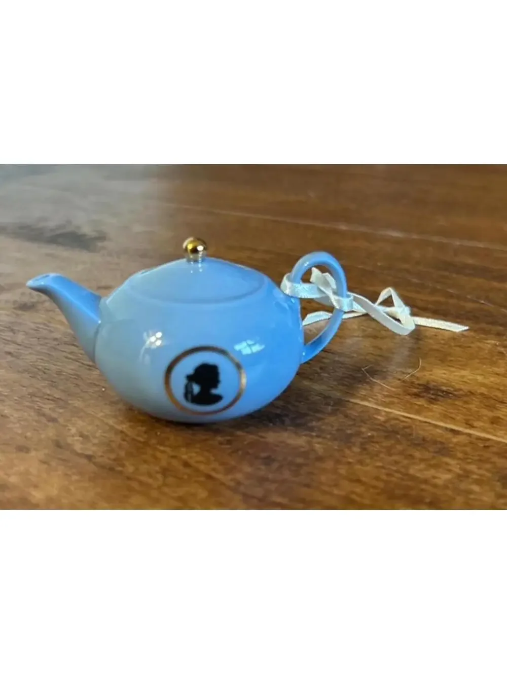 Wedgewood Miniature Porcelain Teapot and Teacup Ornament Set with Gold Trim
